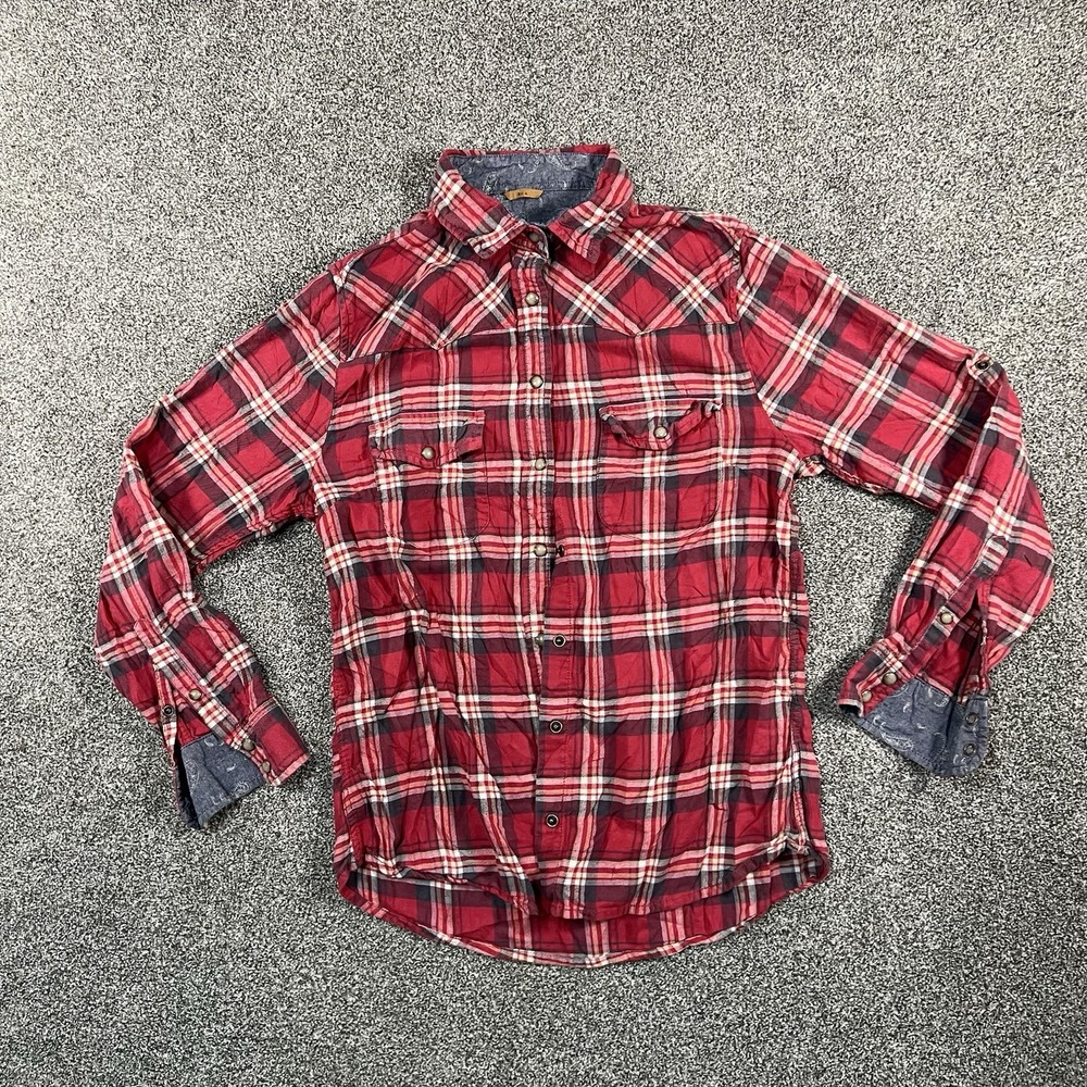 Jacks Girlfriend Womens Small Red Plaid Pearl Snap Western Shirt